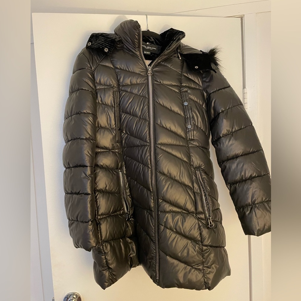 Mark New York size M black coat with fur hood